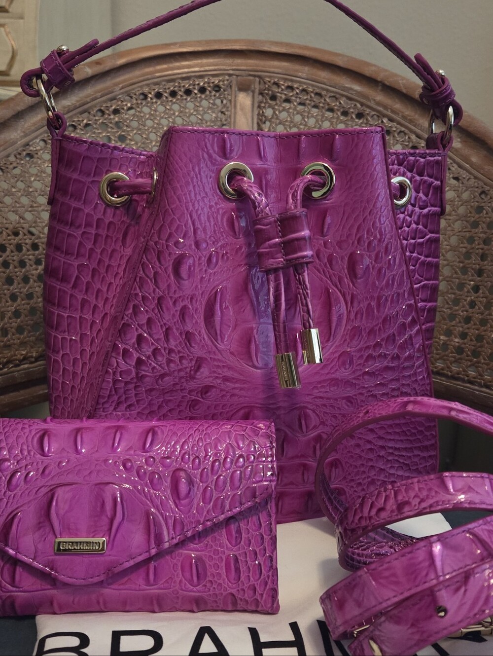 NWOT BRAHMIN FUSCHIA MELBOURNE COLLECTION MELINDA BUCKET BAG & VERONICA WALLET - Picture 15 of 15